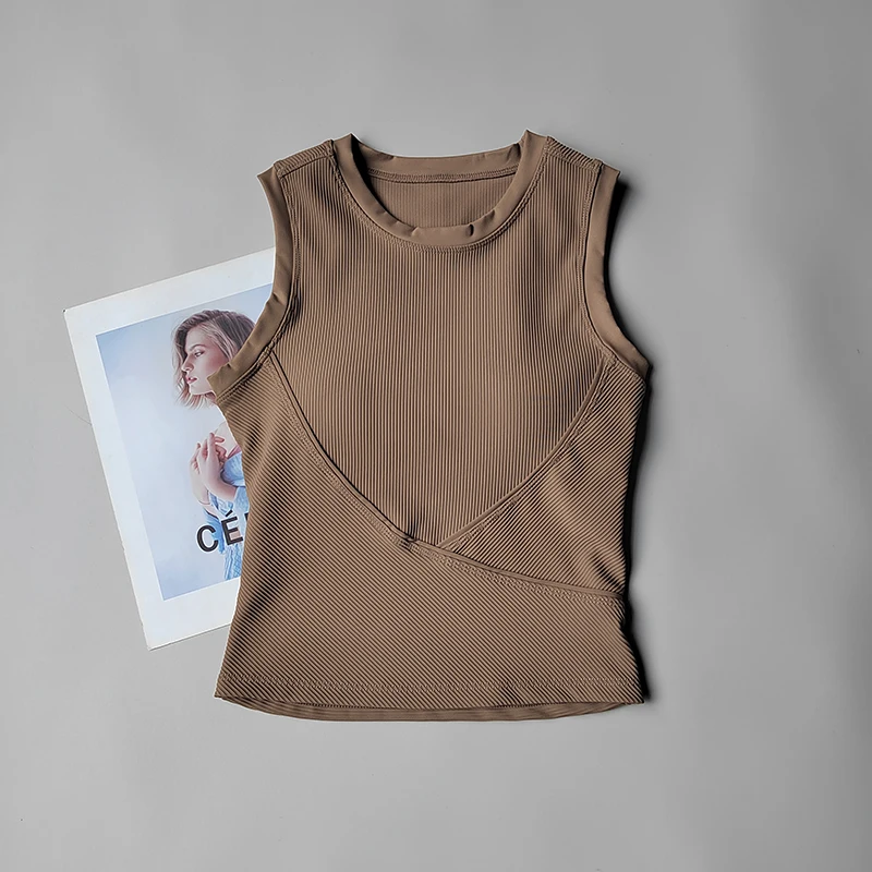 Yoga-Sportweste im neuen Stil, BHs für Frauen, schmaler kurzer Stil mit Brustpolster, schnell trocknender ärmelloser Fitnessanzug für Yoga. – Detail 12