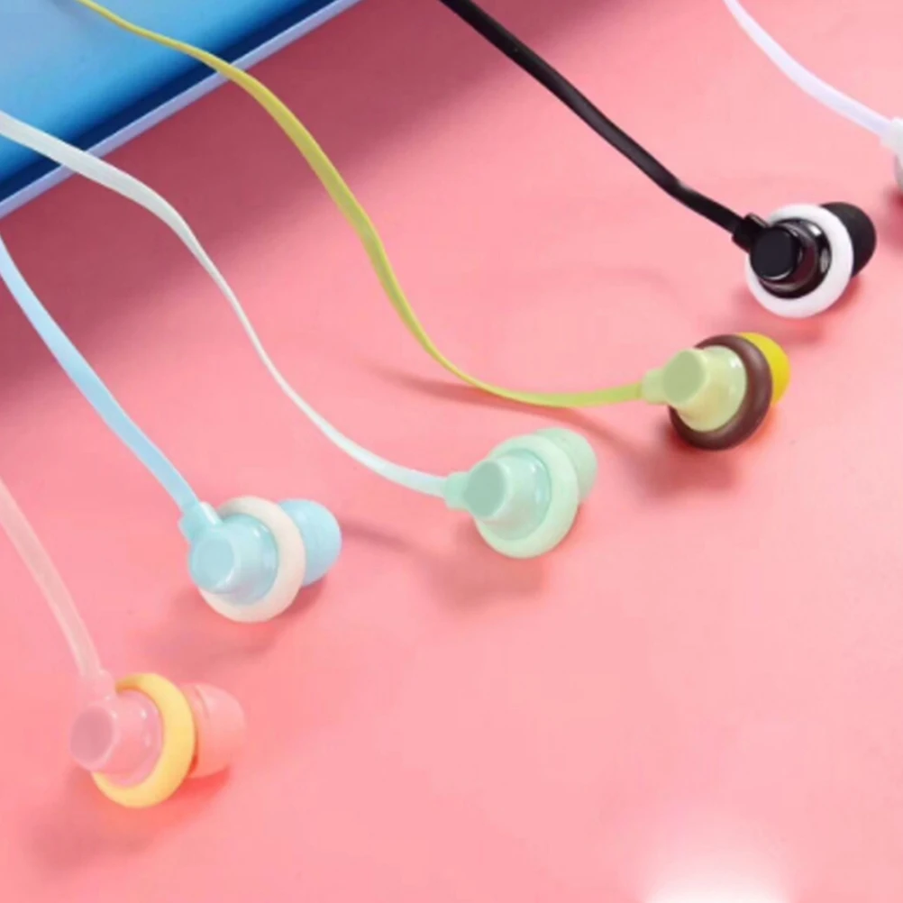 

Donut Stereo Earbuds With Mic High Bass Sound Noise Isolating Soft Comfort In-Ear Headphones Anti-Tangle Flat Cable 3.5Mm Jack