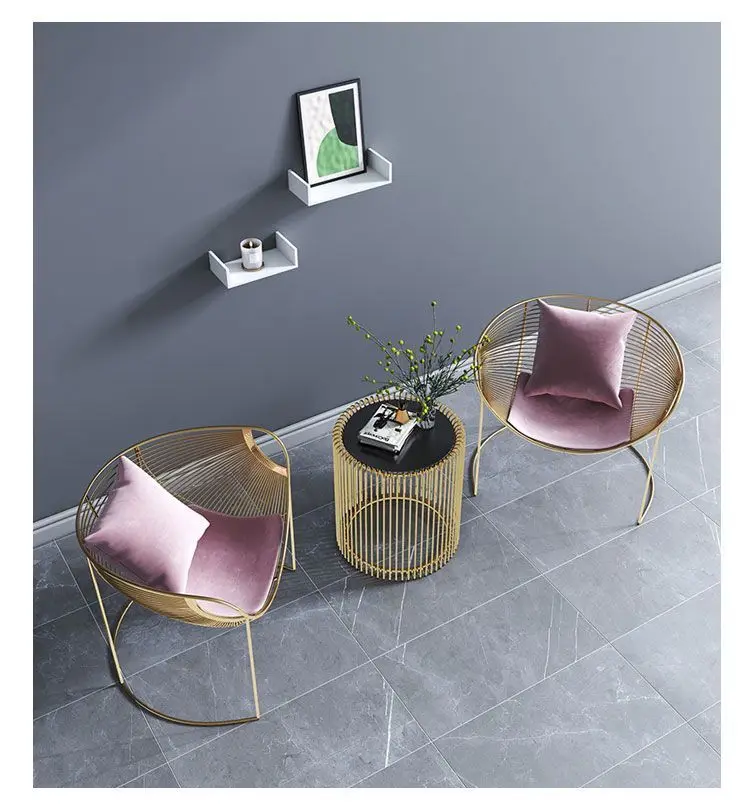 Grid Display Art Chairs Wrought Iron Sofa Modern Simple Nordic Balcony Leisure Recliner Living Room Internet Celebrity Stool