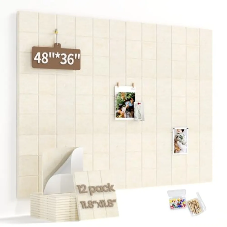 

Large Felt Bulletin Board for Walls: Cork Board Alternative 11.8x11.8 Inch Peel and Stick Pin Board Wall Decor for Home Organiz