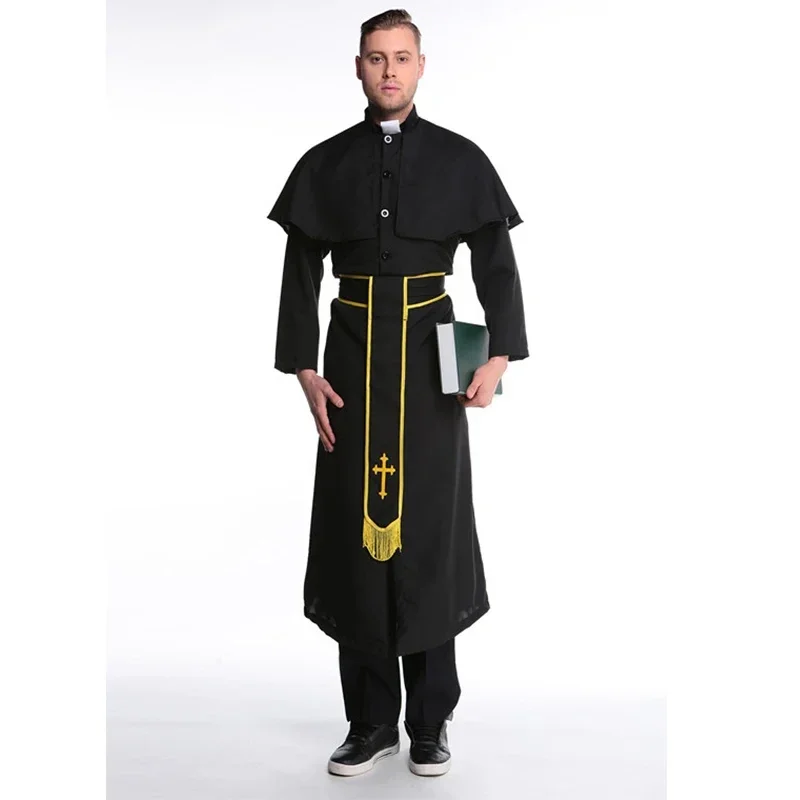 Couple Priest Nun Habit Costume Traditional Medieval Religious Outfit Cosplay Fancy Party Dress Carnival Halloween CMM