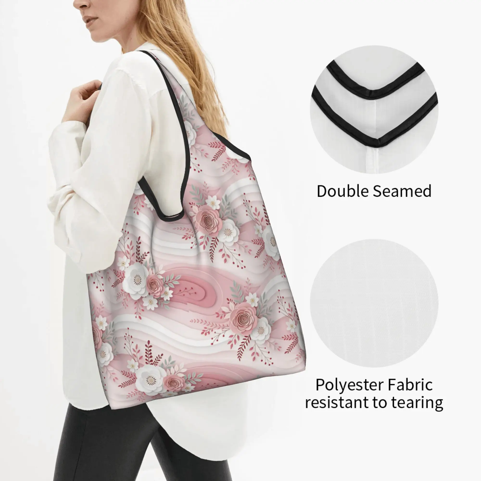 Funny Fashion Trend 3D Flowers Shopping Tote Bags Portable Luxury High 3D Floral Groceries Shoulder Shopper Bag