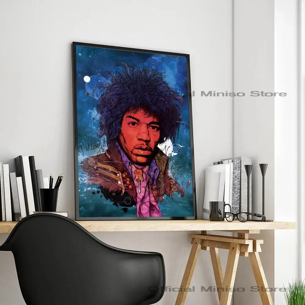 1pc Poster Self-adhesive Art Waterproof Paper Sticker Coffee Jimi Hendrix Guitarist House Bar Room Wall Decor