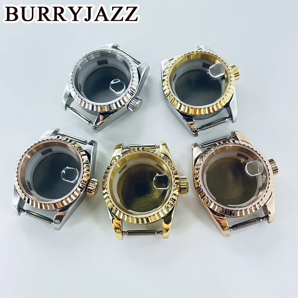 BURRYJAZZ 26mm NH05 NH06 Watch Case Silver Gold Rose Gold Stainless Steel Case With Sapphire Crysta Waterproof