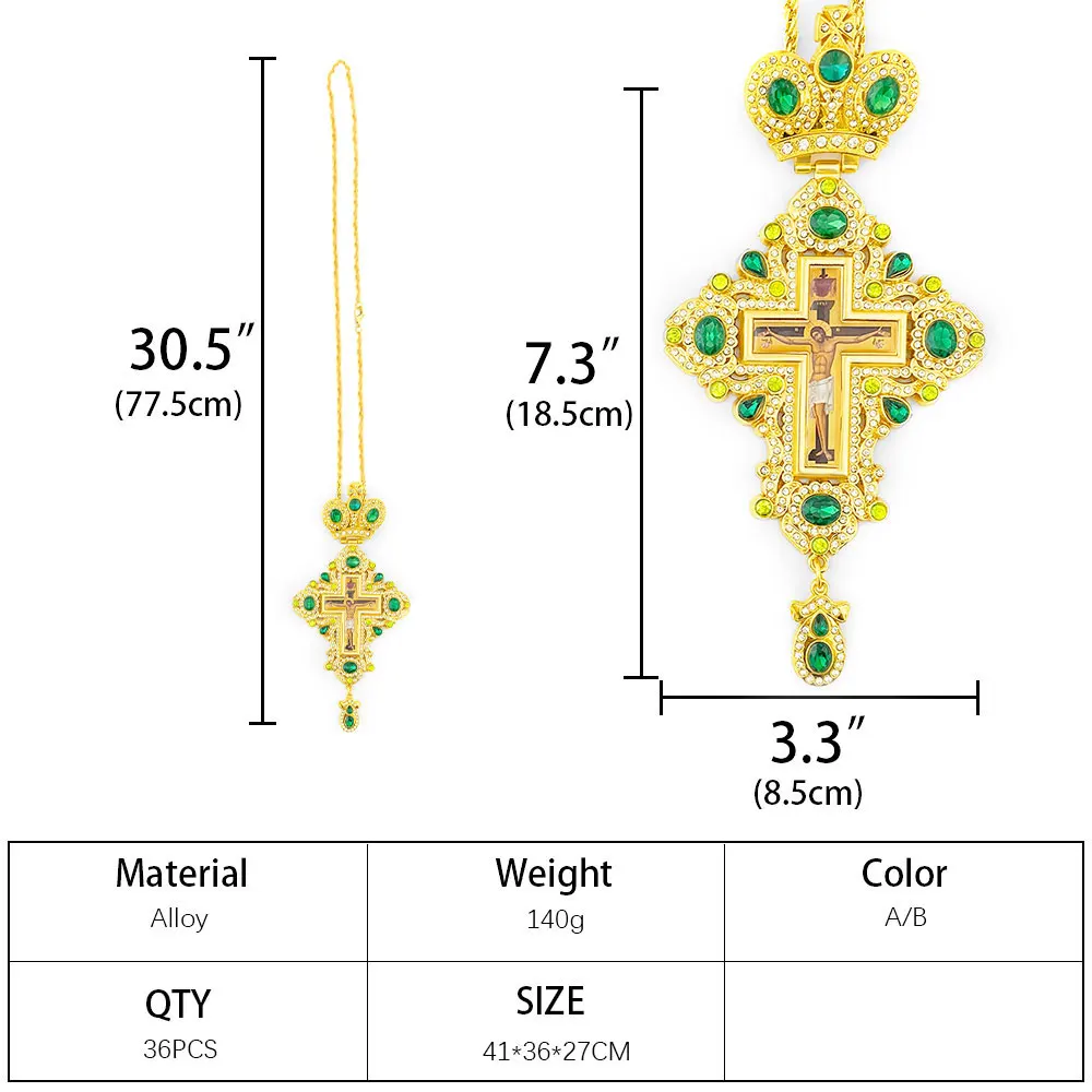 New 2026 Gold Plated Orthodox Pectoral Cross Necklace with Red Gemstones Crown & Jesus Icon for Christian Clergy Liturgical Wear view 5