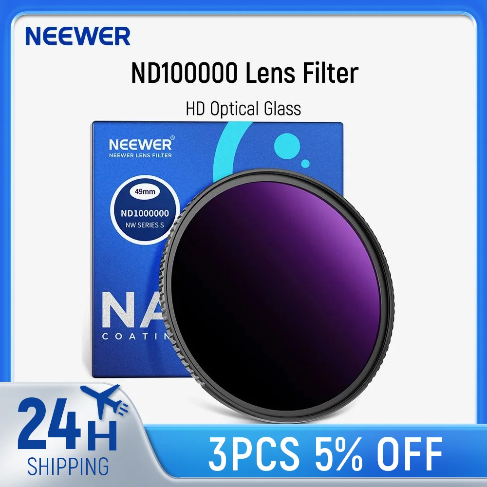 NEEWER ND1000000 Fixed Neutral Density Lens Filter, 20 Stops Ultra Dark ND Filter for DSLR Camera, Multi Resistant Coated HD