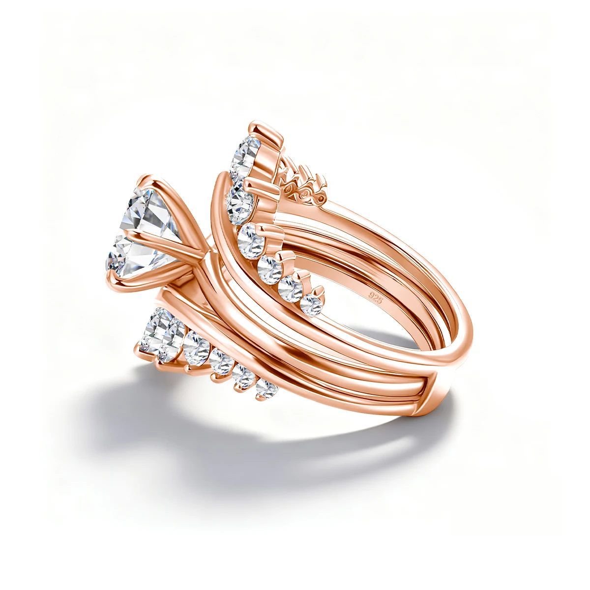 925 Sterling Silber Moissanit-Ring-Verstärker für Damen, Verlobungsring-Set, Gebogener Ehering, Brautschmuck – Detail 12