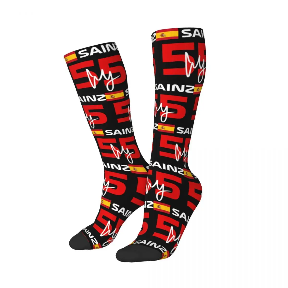 Carlos Sainz Jr F1 Signature Graphic - Dark Socks Harajuku Stockings All Season Long Socks for Man's Woman's Birthday Present