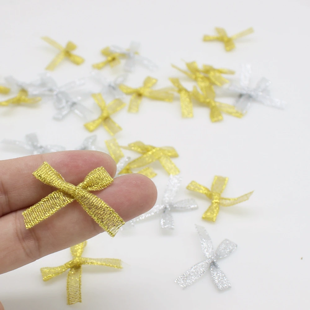 100pcs or 200PCS 25mm-35mm Organza Ribbon Bows Small Size Ribbon Bow Flower Garment Embellishment Crafts Accessory