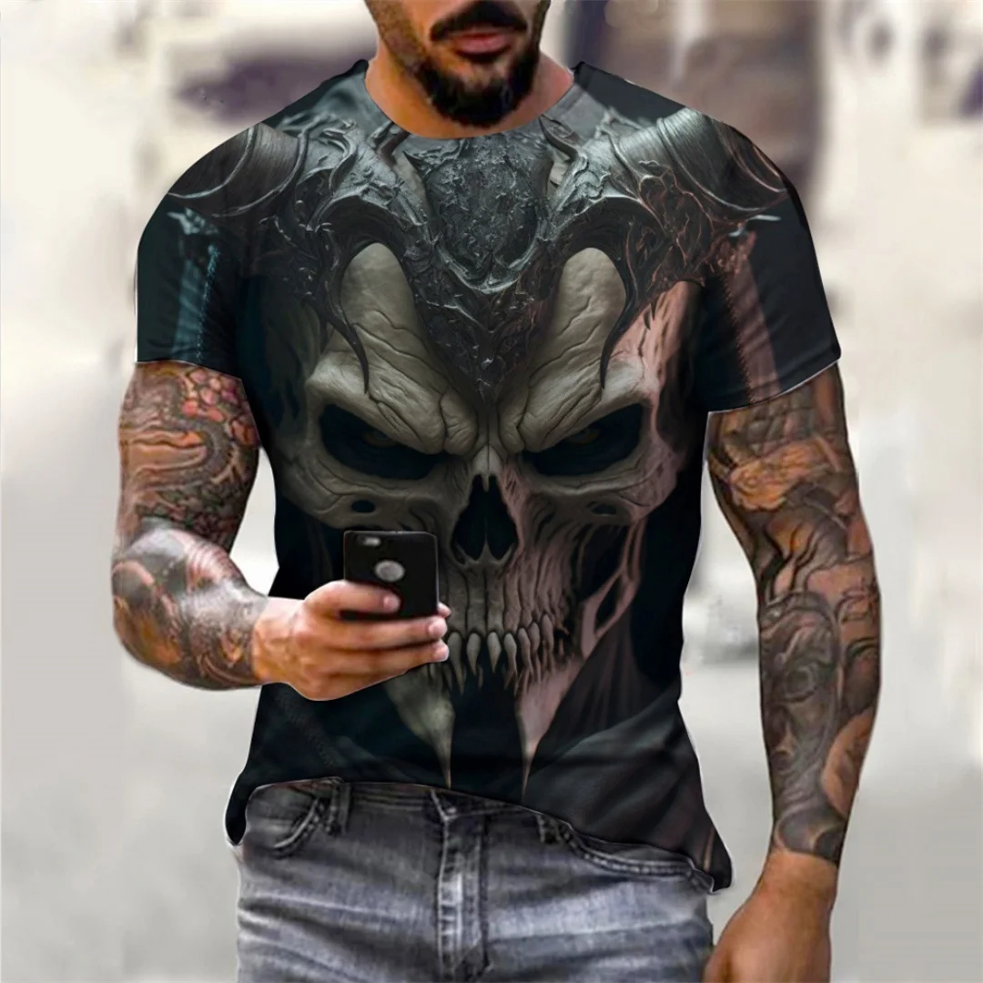 Футболка с рисунком ужасов и черепом на Хэллоуин, 3d принт, летняя мужская футболка для отдыха, сухая, быстро, детская одежда, футболка Y2k Woman