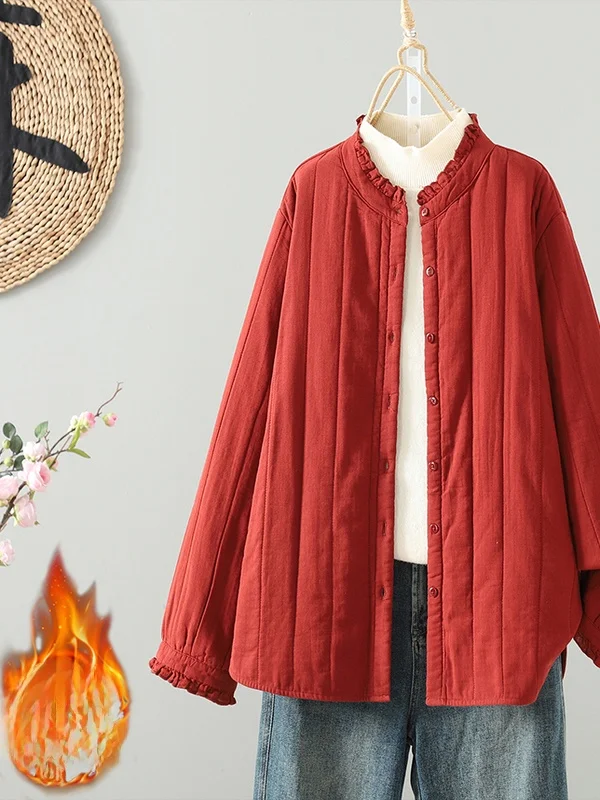 

Хлопковый джет с эффектом похудения и воротником на пуговицах, свободная посадка, однотонная осенне-зимняя верхняя одежда для женщин