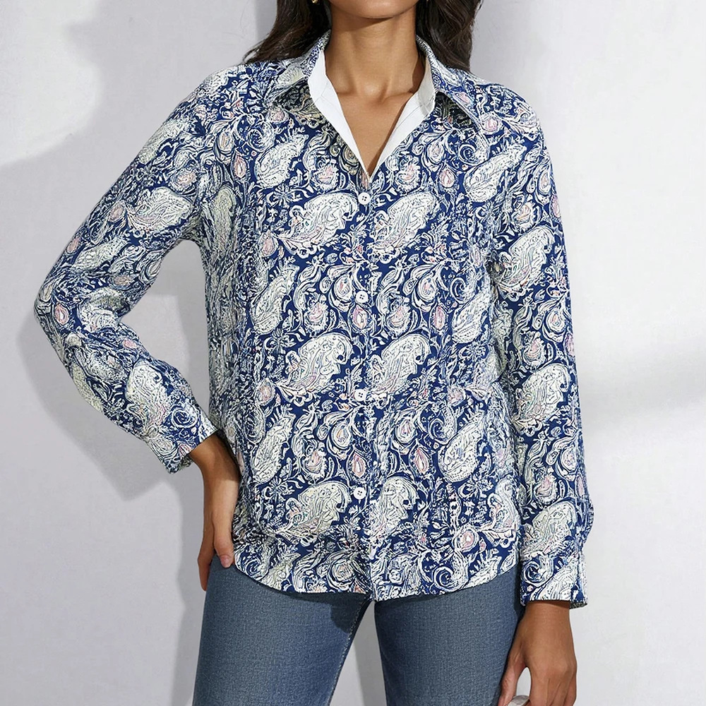 

Mia Muse Select Autumn Shirts 2025 Women's Comfortable Chic Full Print Long Sleeve Shirt Collar Fitting Slim Daily Shirts