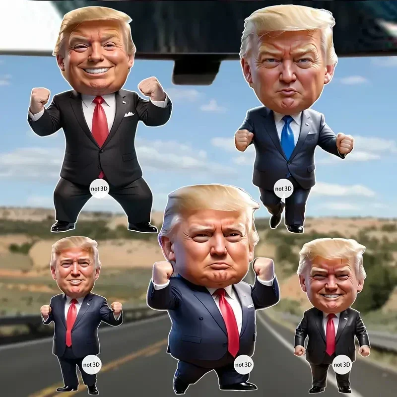 7pcs Trump Acrylic Christmas Decor Set Funny Interesting Acrylic Funny Trump Cartoon Pendant Keychain for Car Decor Friend Gift