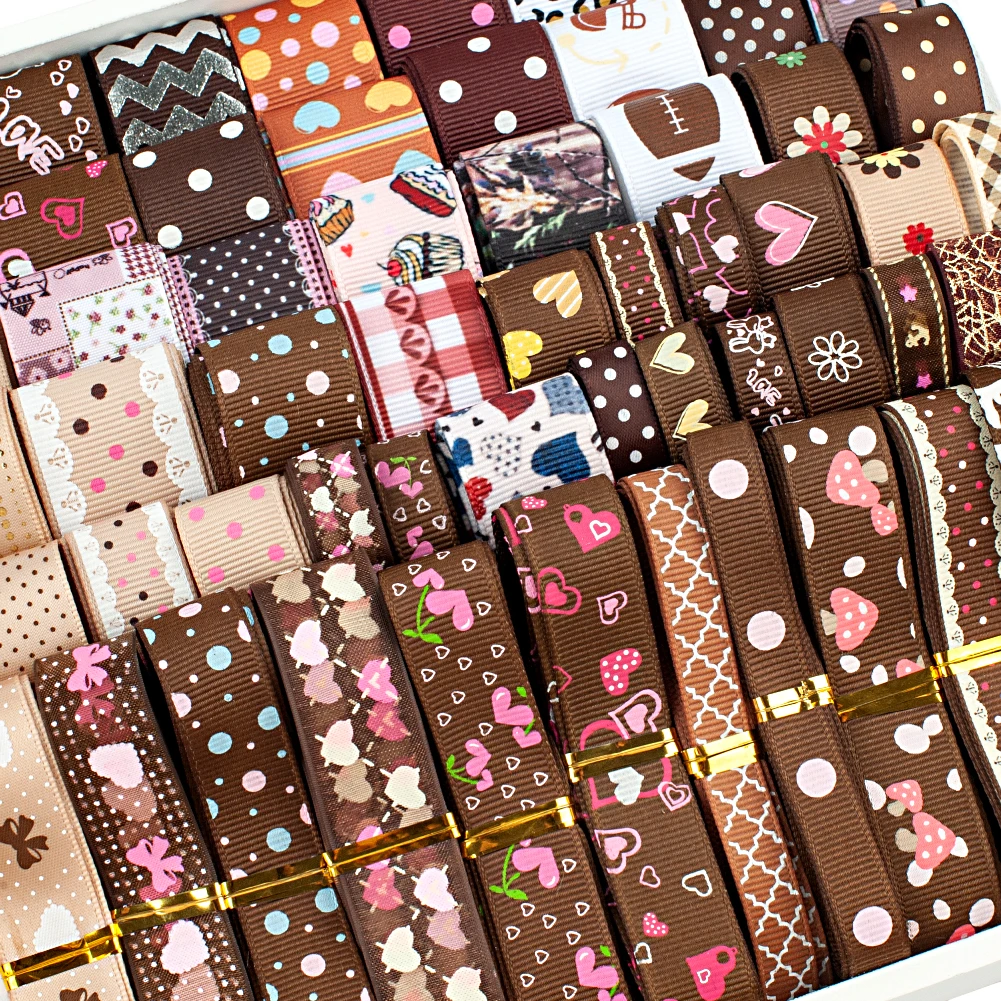Coffee Color Brown Series 12yards Random Pattern Random Size Material Ribbon for Cheer DIY Girl Hair Bows Dress Decoration