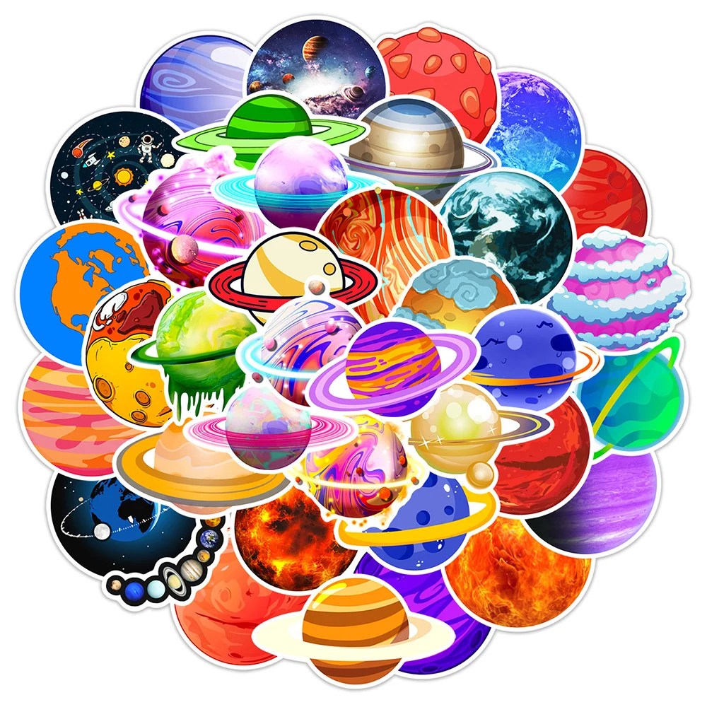 10/30/50pcs Colorful Universe Planet Cartoon Stickers Aesthetic Decal Scrapbook Laptop Luggage Phone Waterproof Sticker Kid Toy