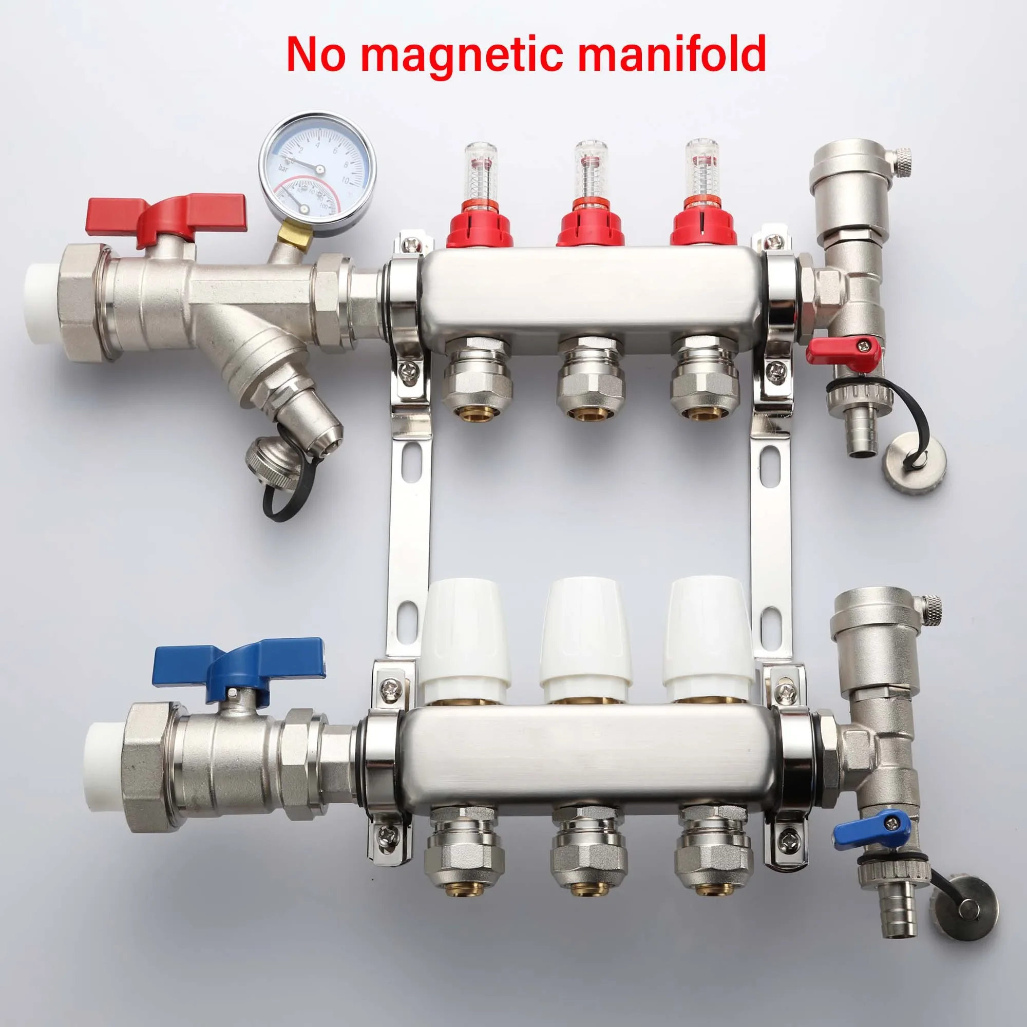 DN25 DN32 S304Stainless Steel Distribution Manifold Group With PPR Ball Valves,Flowmeters, Hydronic Underfloor Heating