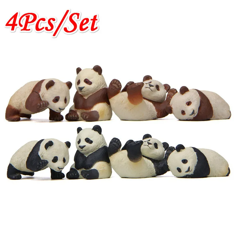 4Pcs/Set Cartoon Mini Animal Panda Micro Landscape Figurine Decor Resin Ornament Garden Miniature