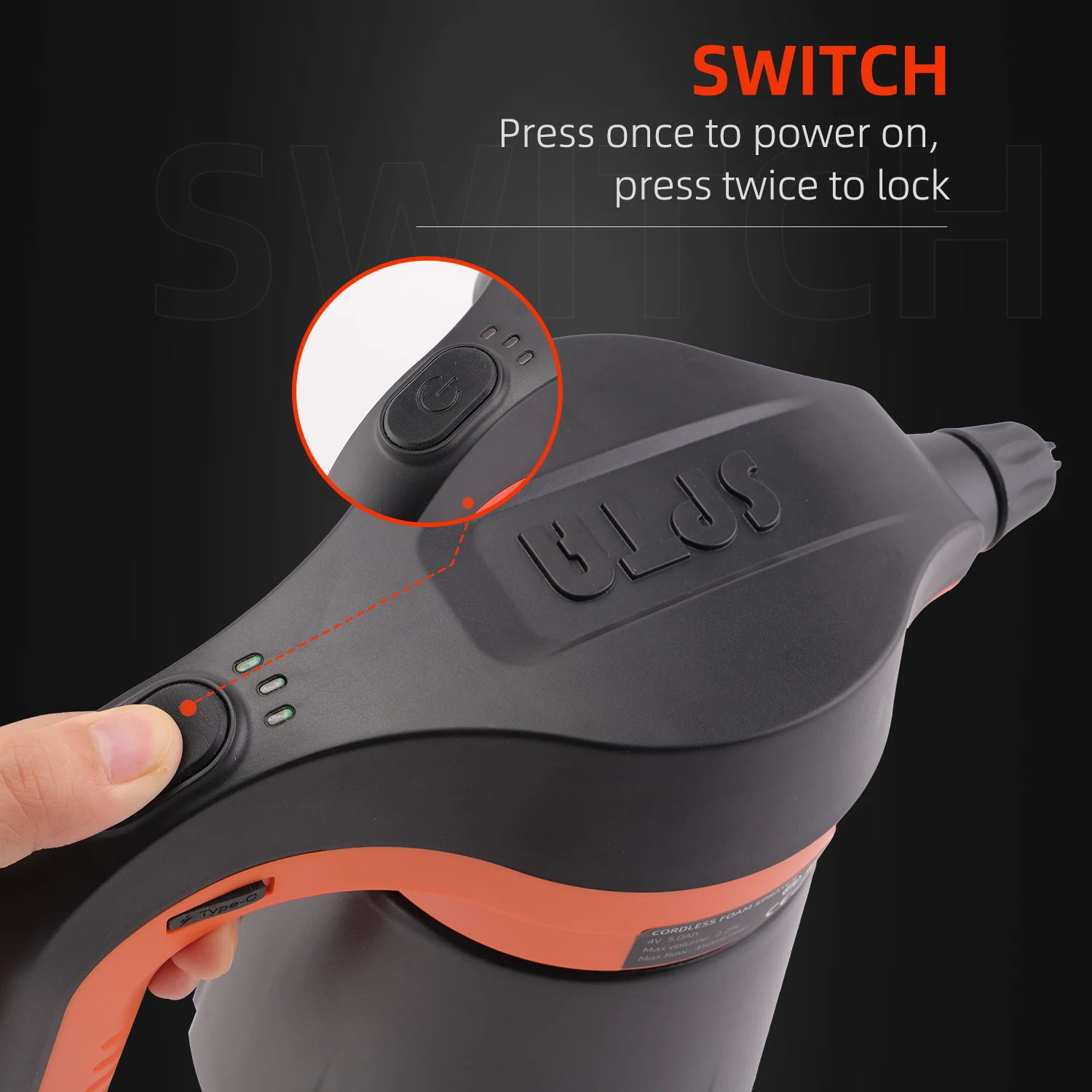 SPTA Cordless Battery Powered Foam Sprayer, 2.25L Electric Car Foam Sprayer, Pump Foam Sprayer for Car Cleaning - Image 3