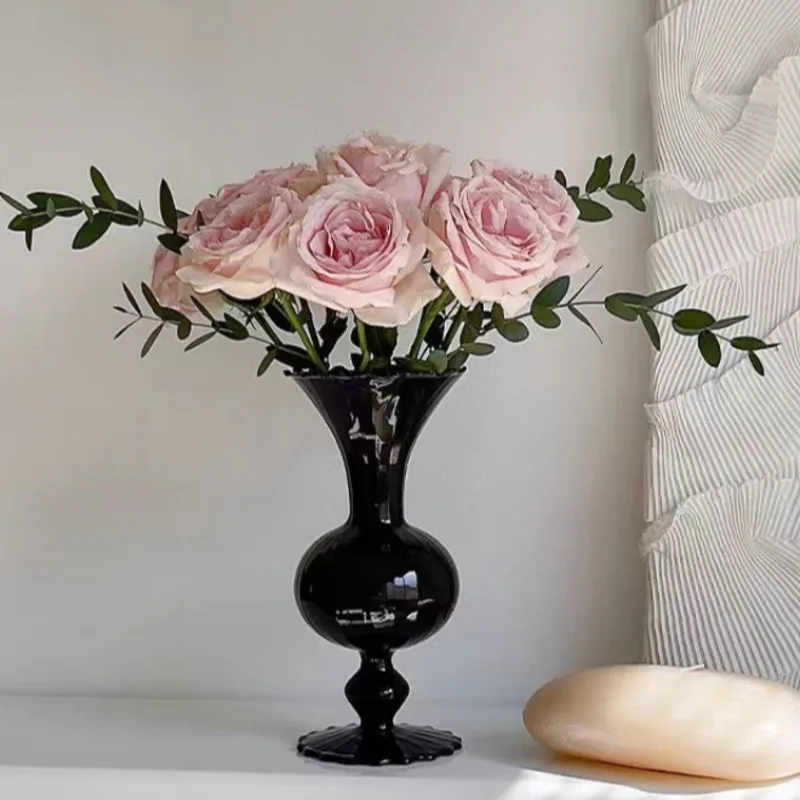 Advanced Medieval Black Vase Black Nitrate Flower Ware Living Room Table Study Tea Room Elegant Glass Crafts Decoration