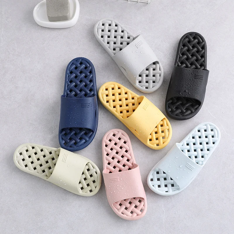 New Summer Women Men Soft Soled Slippers Home Bathroom Slippers Sandals Solid Color Bottom Hollow Breathable Anti-Slip Flip Flop