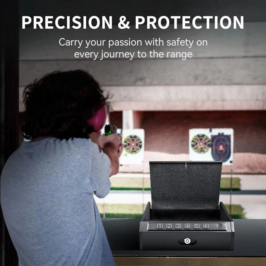 Biometric Gun Safe for Handguns, Quick Access Fingerprint Pistol Safe with Backlit Keypad amp Keys, Silent Mode, Fits 1 FullSize