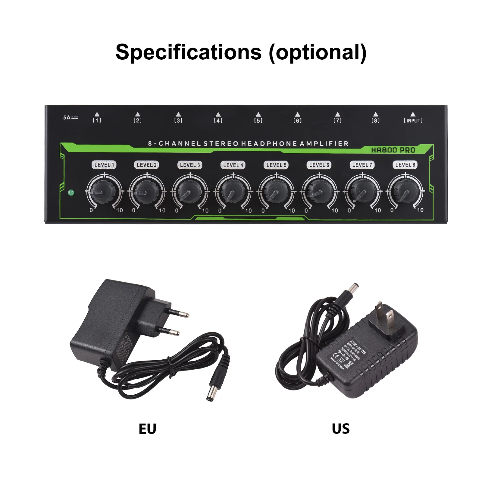 電源アダプター付きステレオヘッドフォンアンプ,オーディオアンプ,8チャンネル,12V DC,入力および出力インターフェイス6.35mm