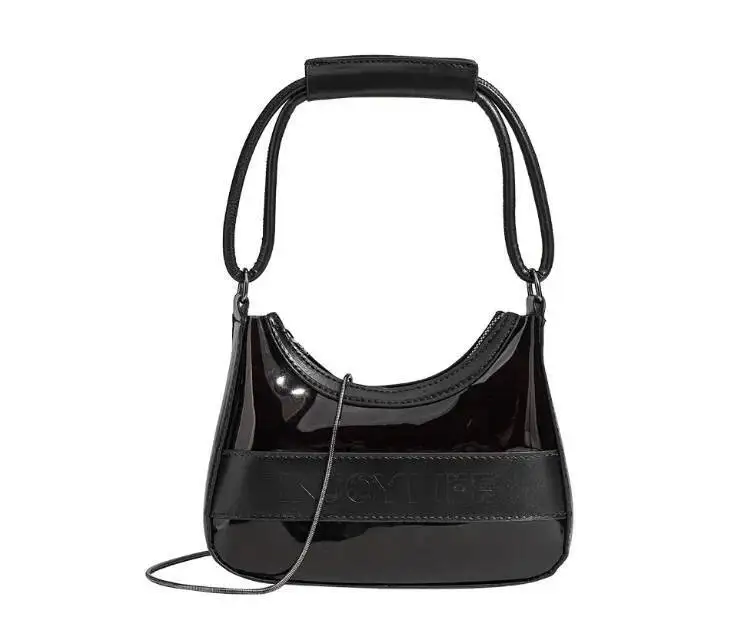 Black Transparent Glossy Panel Underarm Women Fashion Design Minimalist Letter Shoulder Ladies Personality Crossbody Bag