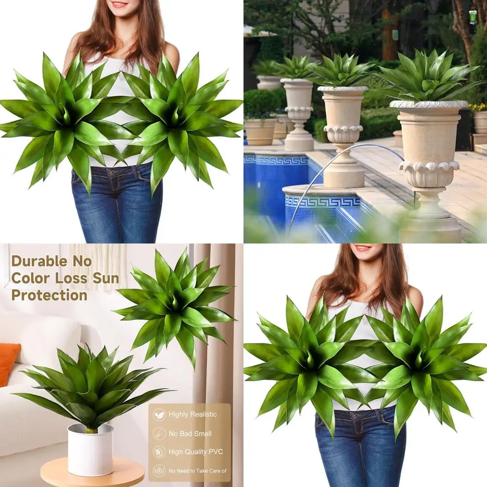 

Искусственные крупные растения агавы для улицы, 2 шт., зеленые имитации суккулентов для декора дома, веранды и патио