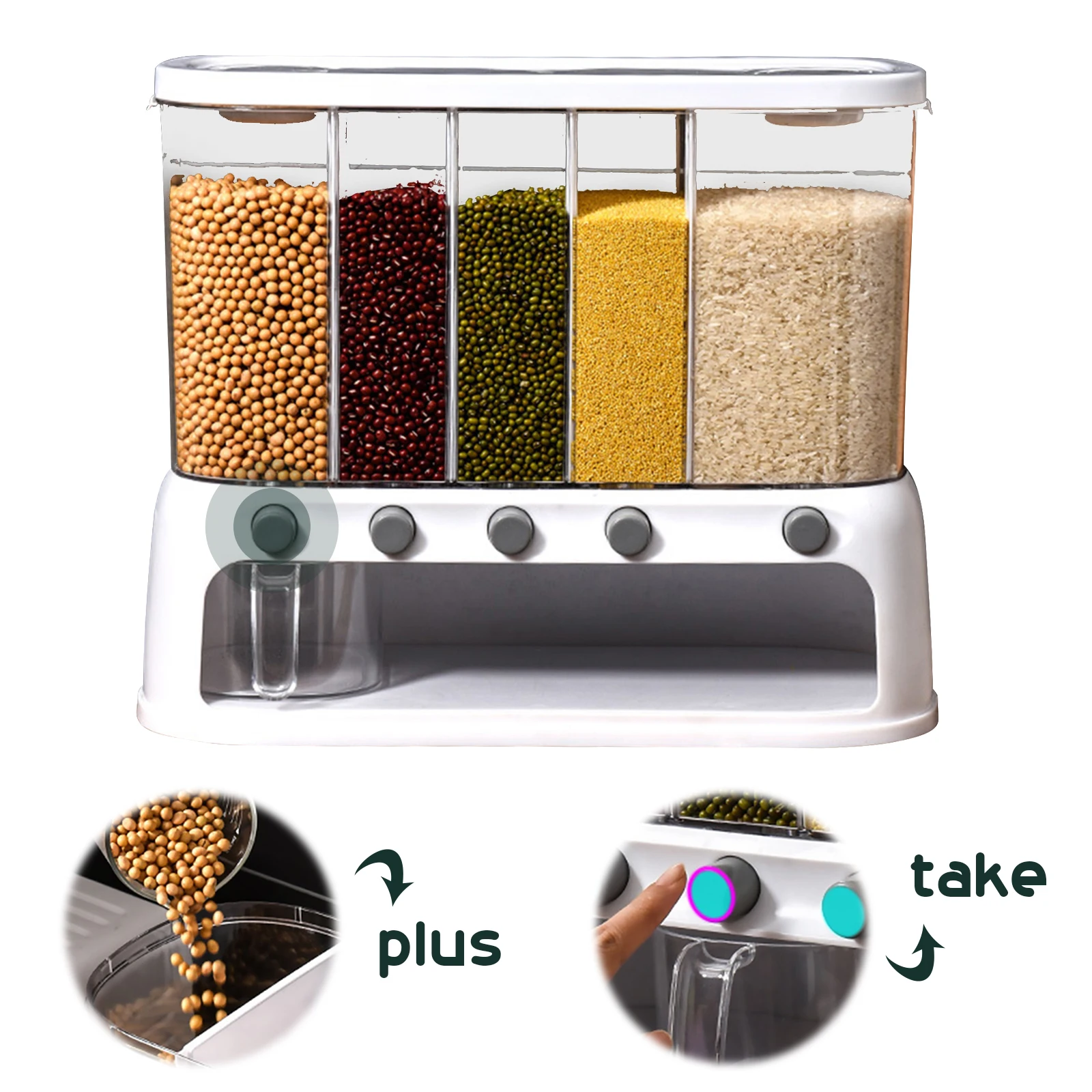 Contenitore per cereali da 12 litri Dispenser per cereali a prova di umidità Secchio separato per riso multifunzionale con coperchio per cucina domestica