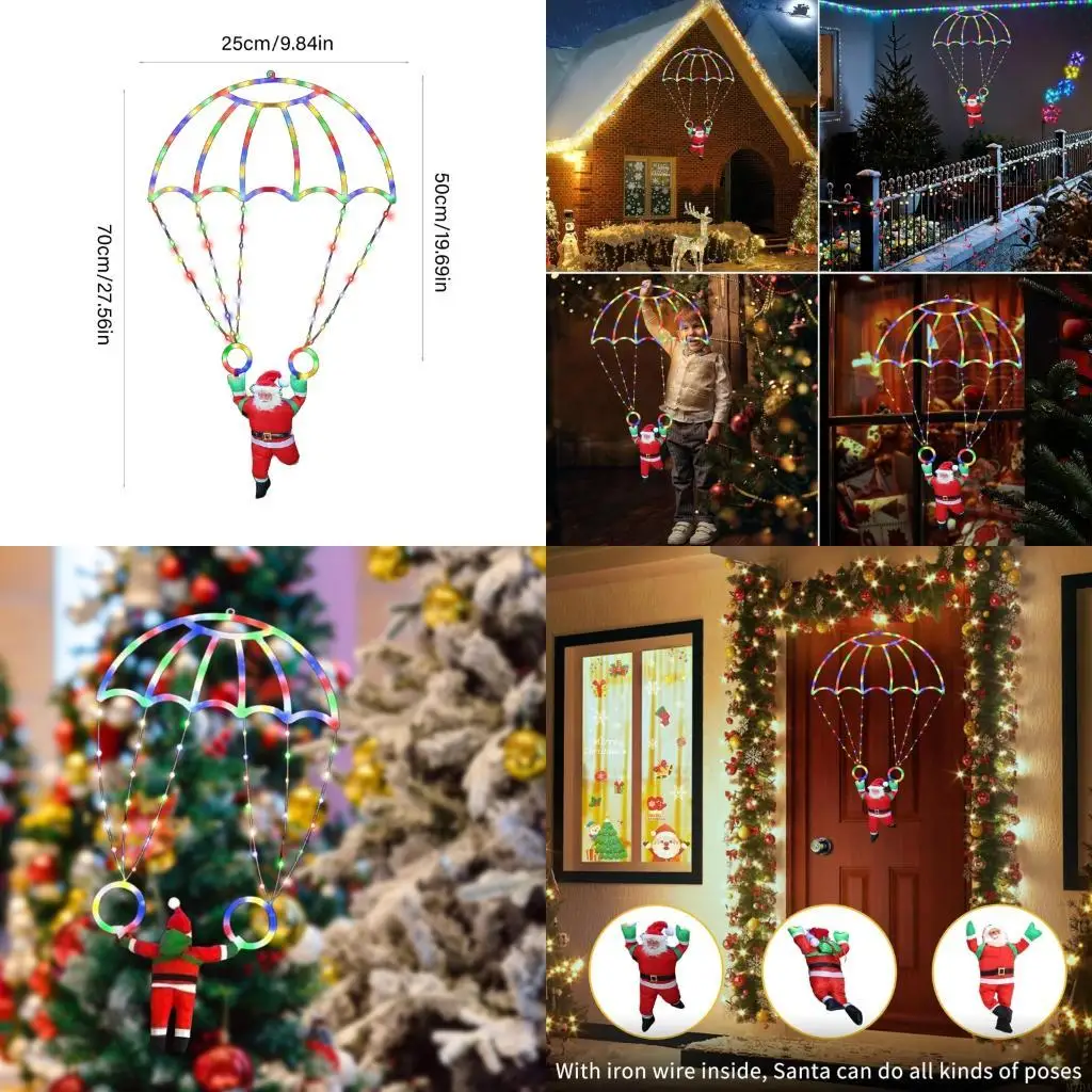 M7DA Santa Parachute Decoration Light Outdoor Christmas String String ไฟตกแต่งสำหรับหน้าต่างหลังคาบันไดปาร์ตี้วันหยุดปาร์ตี้
