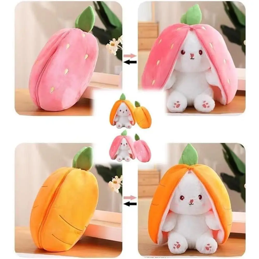 Funny Rabbit Stuffed Animal Toy Carrot Strawberry Turn Into Rabbit Stuffed Doll Toy Fruit Transfigured Bunny Toys