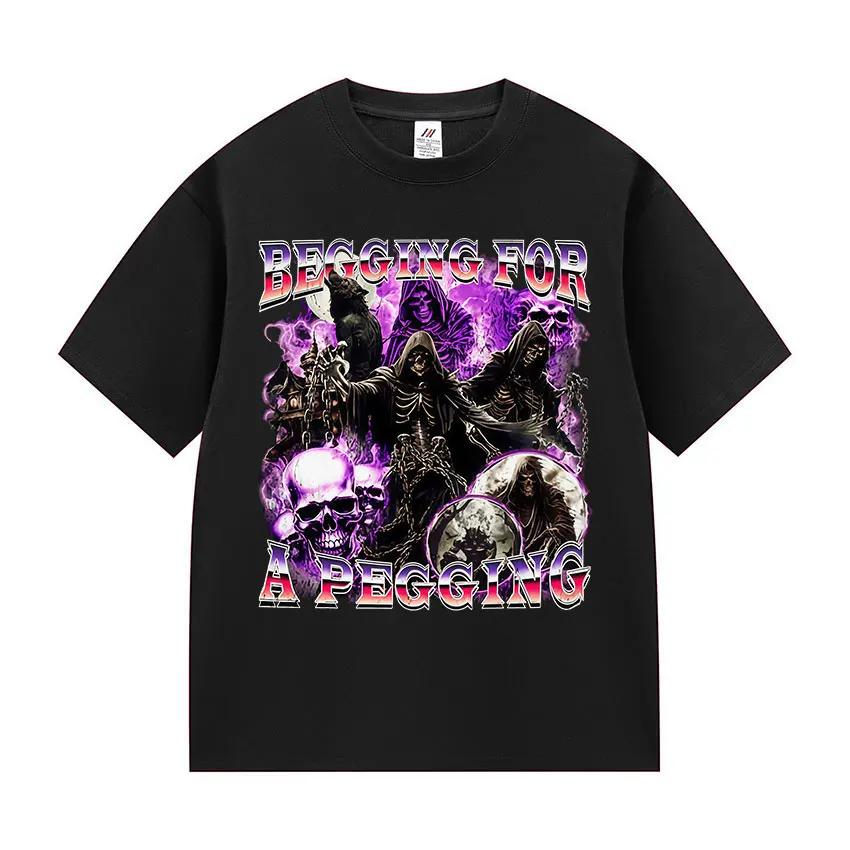 

BEGG IN G FOR A PEGGING Funny Skeleton T Shirt Men's Vintage Gothic Short Sleeve T-shirts Casual Cotton Tops T-shirt Streetwear