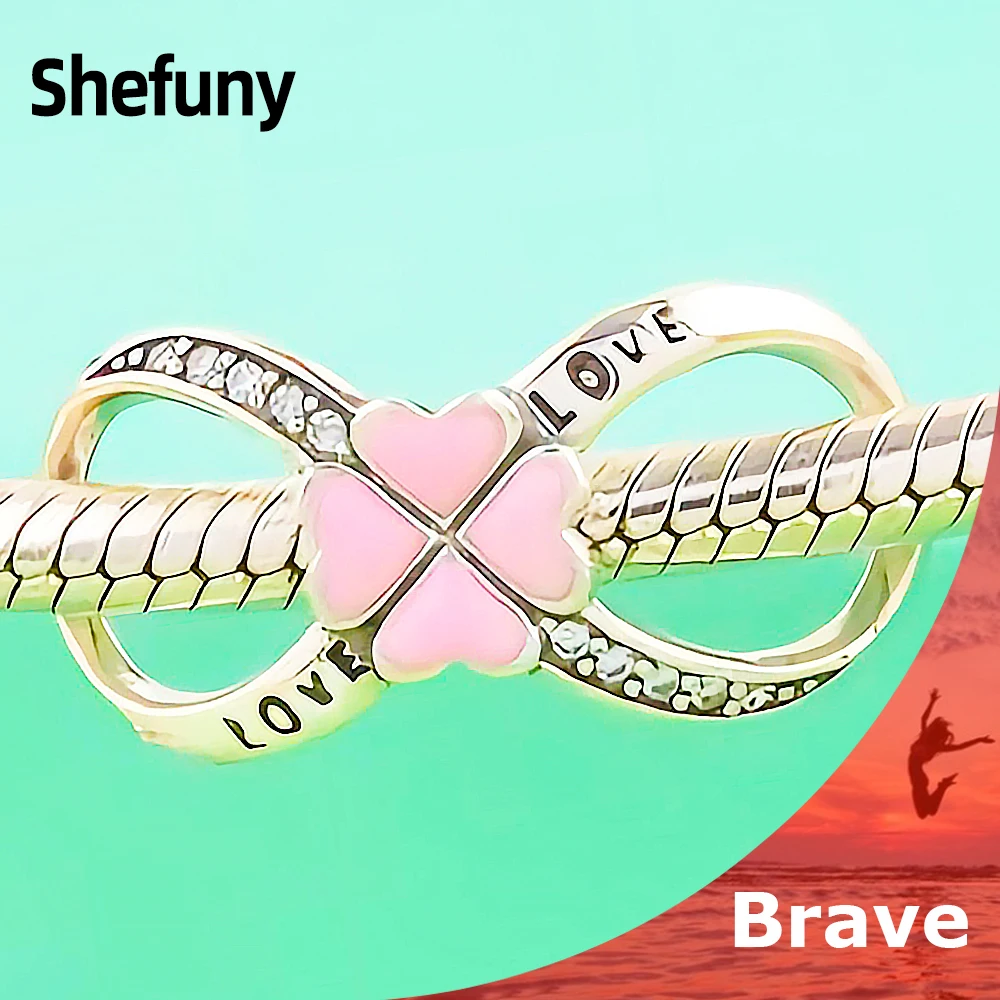 

925 Sterling Silver Infinity Love Charm Pink Enamel Heart CZ Bead Fit Original European Bracelet For Women DIY Fine Jewelry Gift