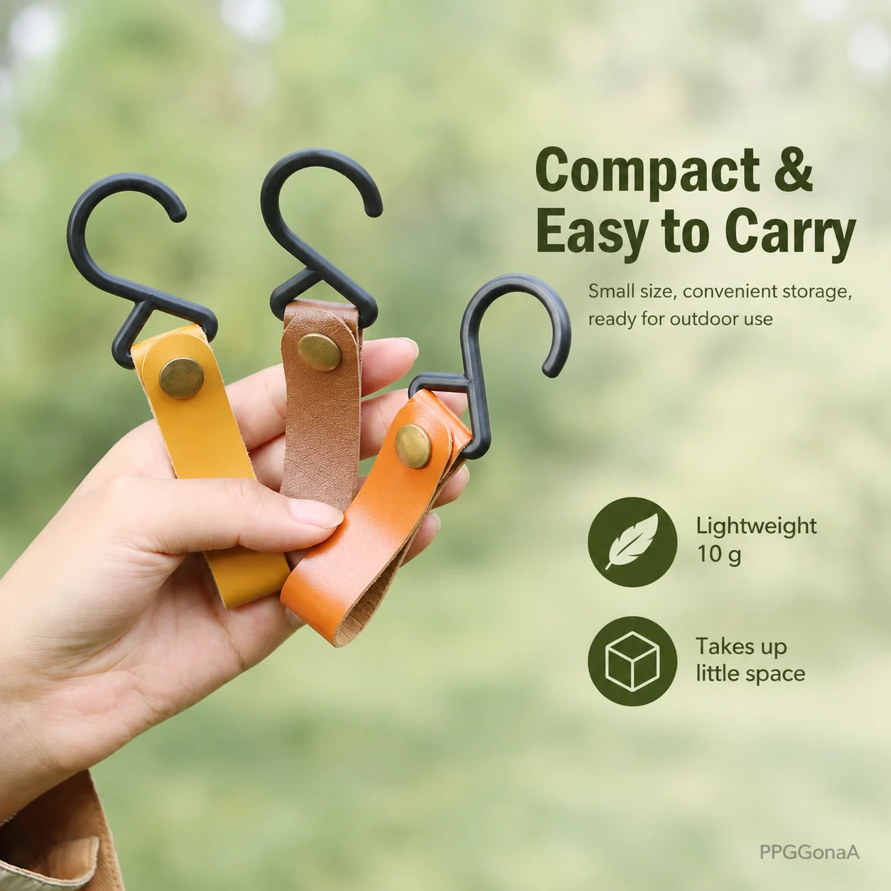 Portable Camping S Hook Hanger PU Leather Strap Metal Hook for Camping Rack Utensils Bags Keys Outdoor Storage