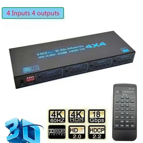 4x4 HDMI-compatible Matrix Switch 4K HDR HDTV-compatible Matrix Switcher Splitter 4 In 4 Out Box HDCP 2.2