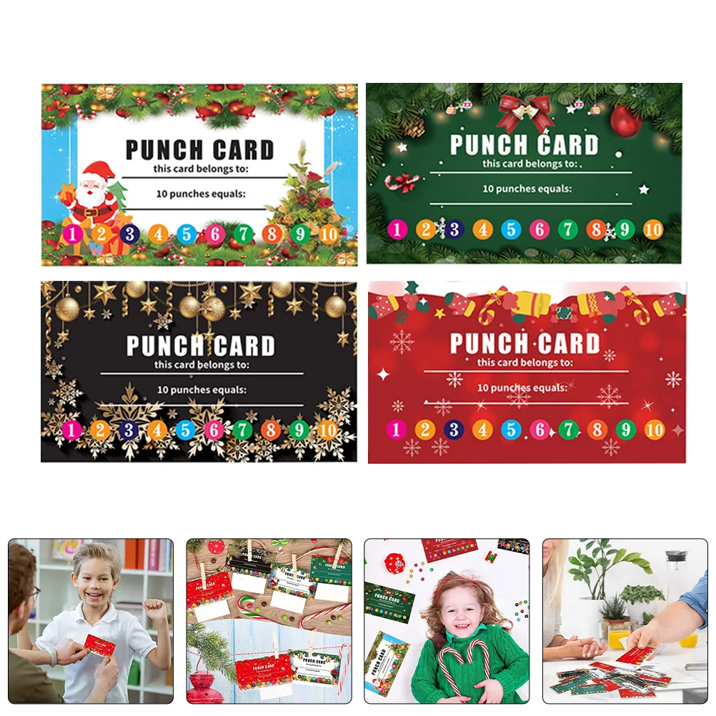 100 Pcs Greeting Cards Christmas Rewards Xmas Punch for Classroom Vintage Kids Behavior Management Tools Incentive Student