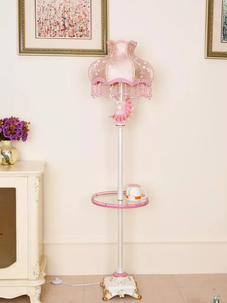 Living room coffee table floor lamp retro pink floor lamp bedroom wedding room peacock resin bedside vertical floor lamp