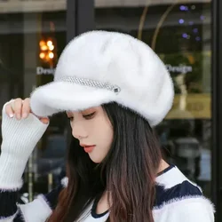 Winter Hat For Women Fashion Faux Fur Fluffy Duck Tongue Hat Female Warm Ear Protection Hats Outdoor Thicken Wind Snow Caps