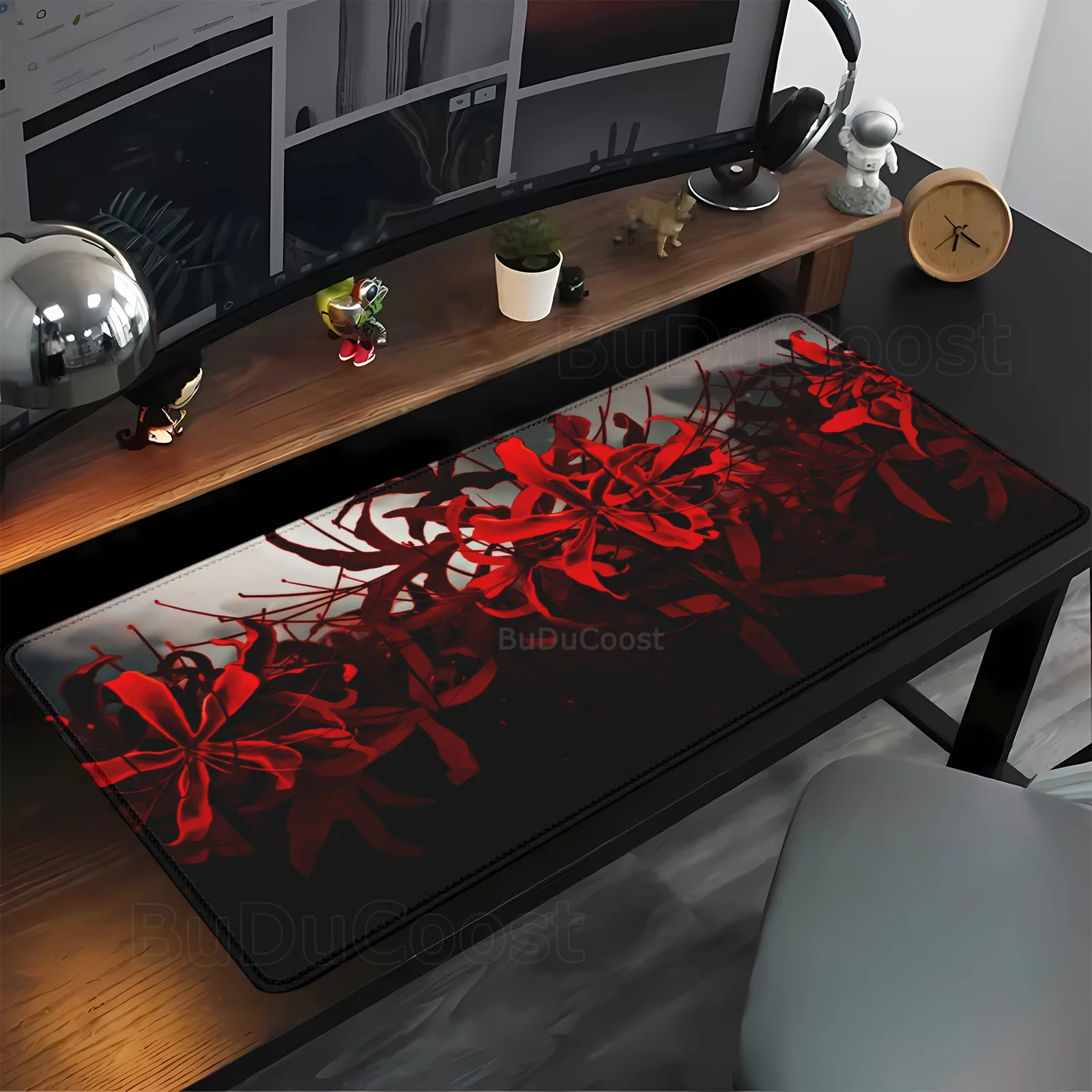 

HD Computer Keyboard Accessories Desk Pad with Rubber Hot Black Background Red White Red Spider Lily Mouse Pad Large Gaming
