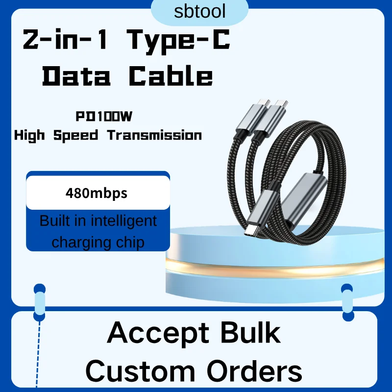 2-in-1 100W USB C Fast Charging Cable (PD 3.1 QC PPS), 2 Pack 6ft Braided Type-C to Type-C Cord for Laptop, Tablet, Samsung, iPh