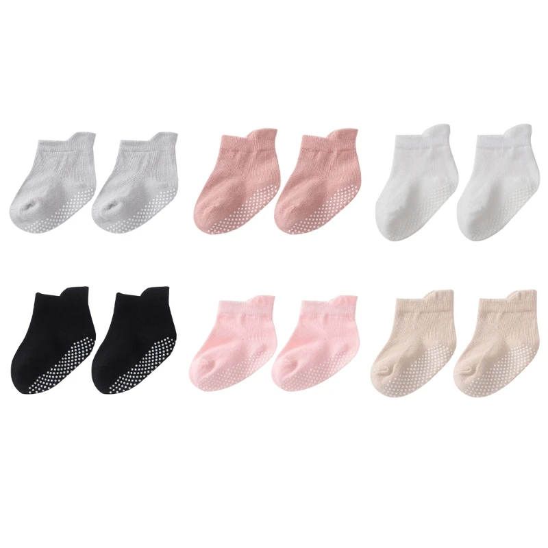 Knitted Newborn Socks with Anti Skid Bottom Unisex Baby Socks Solid Color Socks for Walking Playing & Crawling on Floors