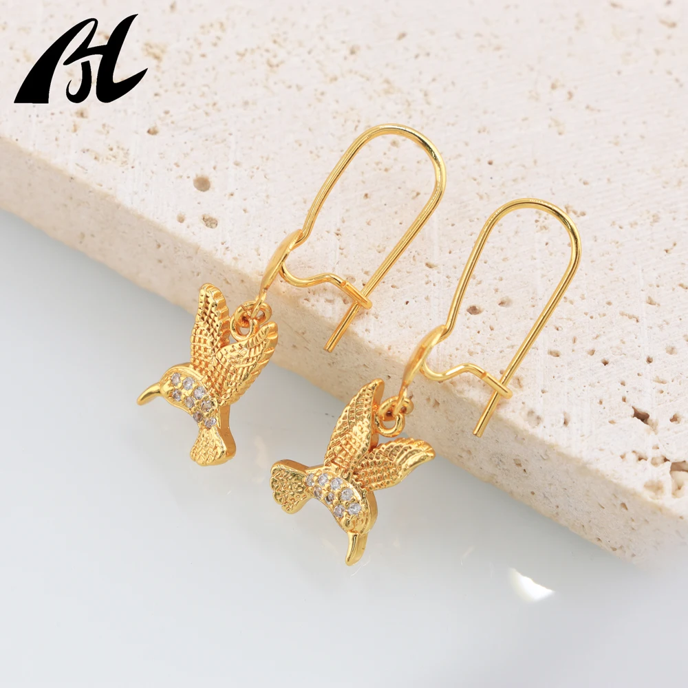 Cute hummingbird bird animal jewelry Gold plated fashion jewelry earrings