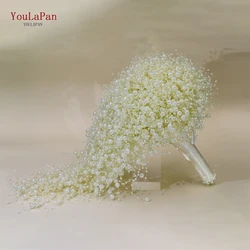 YouLaPan Bouquet da sposa fatto a mano Bouquet da sposa bianco perla pieno Accessori da sposa da sposa Bouquet da sposa a mano HF24