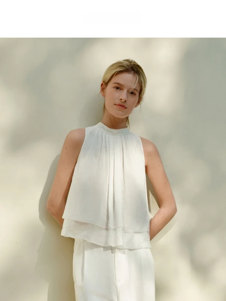 

Enndou Summer 2025 Svel Vest Pure Cotton Woven Long Staple Cotton Top with Belt Versatile Color Casual Loose Fit