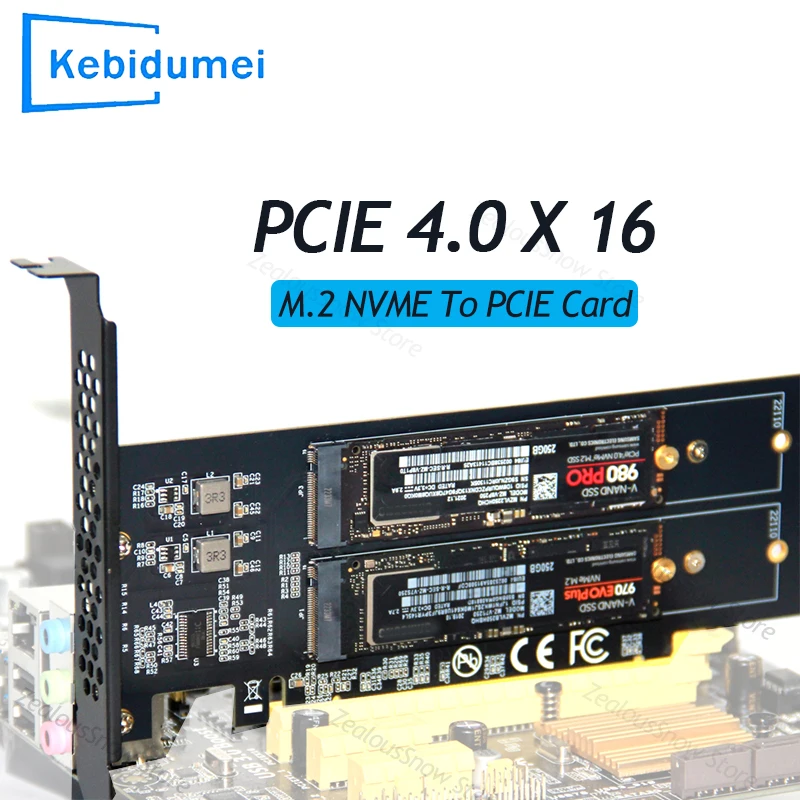 

PCIe 4.0 x16 to M.2 4xNVME Adapter Expansion Card M.2 SSD PCIe4.0 X8 PC Motherboard For 2242 2260 2280 22110 Solid State Drives
