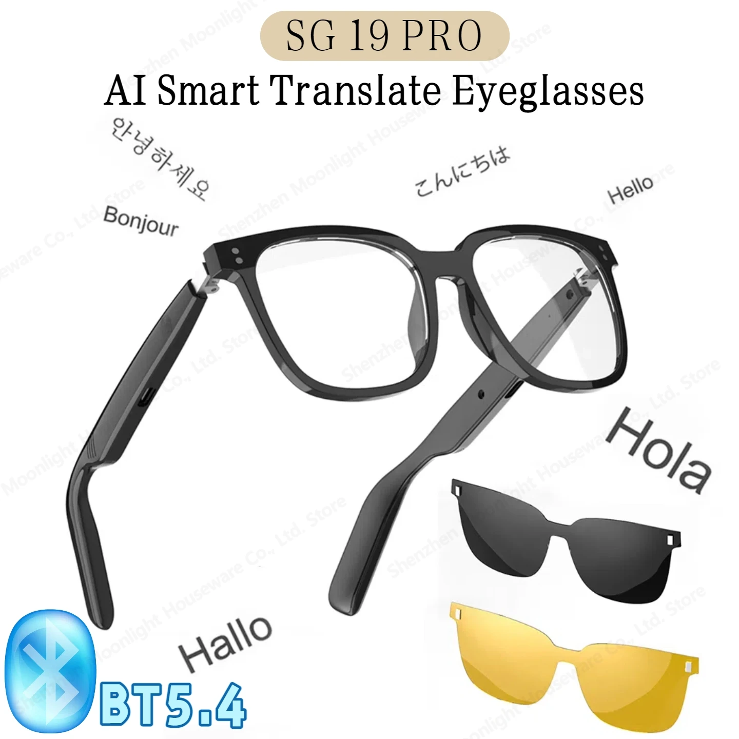 144 Languages Smart AI Eyeglasses Smart Translate Call Translation Bluetooth 5.4 Sun Glasse Rechargeable Polarized Lens