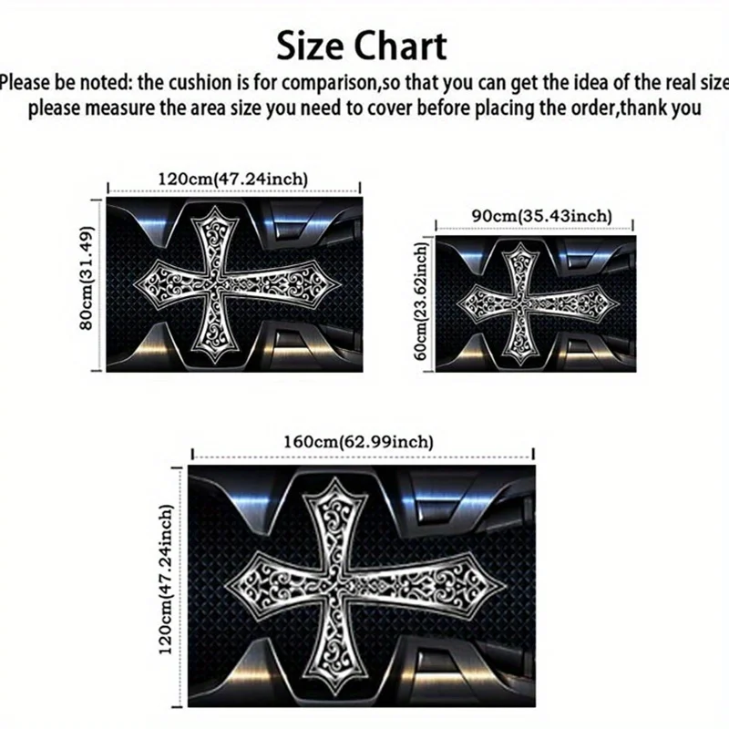Modern Metal Cross Print Rug - Non-Slip Rectangle Mat for Living Room Bedroom Kitchen Indoor Outdoor, Contemporary Decor Mat