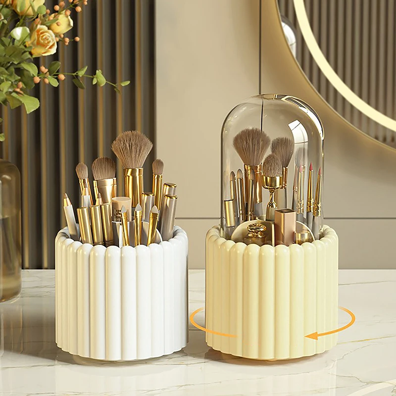 Makeup Brush Holder 360° Rotating With Lid Lipstick Eyebrow Pencil Holder Eye Shadow Storage Box Luxury Cosmetic Organizer