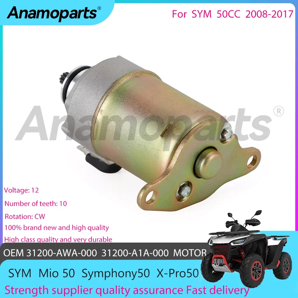 Motorcycle Engine Starter motor fits for 2008-2017 SYM Mio X-Pro Tonik Symphony Orbit Jet4 Fiddle Allo 50CC 50 CC 31200-A1A-000