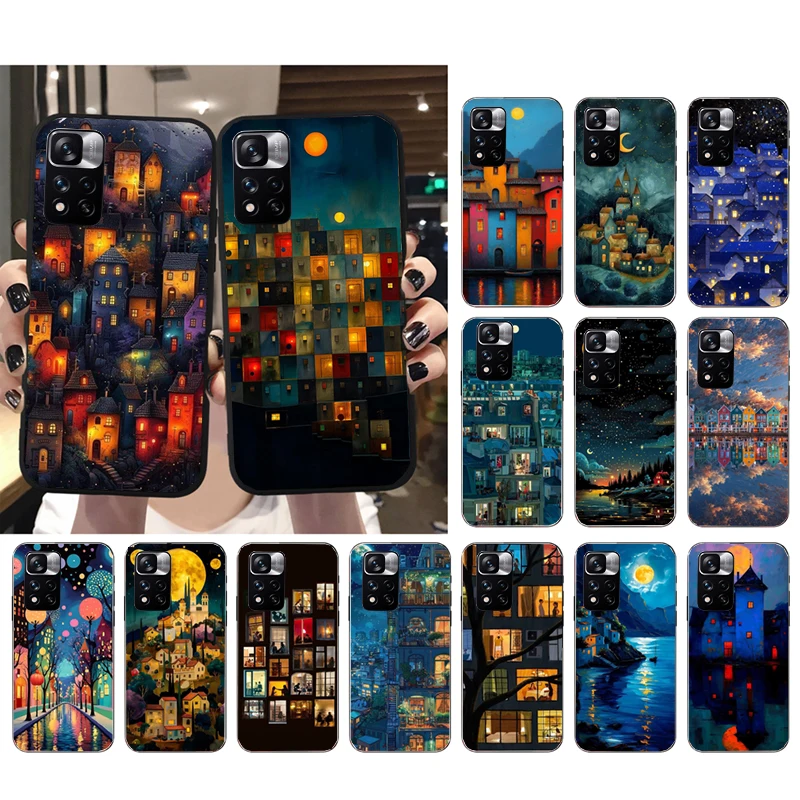 

Phone Case For Xiaomi Redmi note 14 Pro 14 13 12 11 10 Pro 14S 12S 11S Redmi 14C 13C 10 House Night Light Moon Scenery